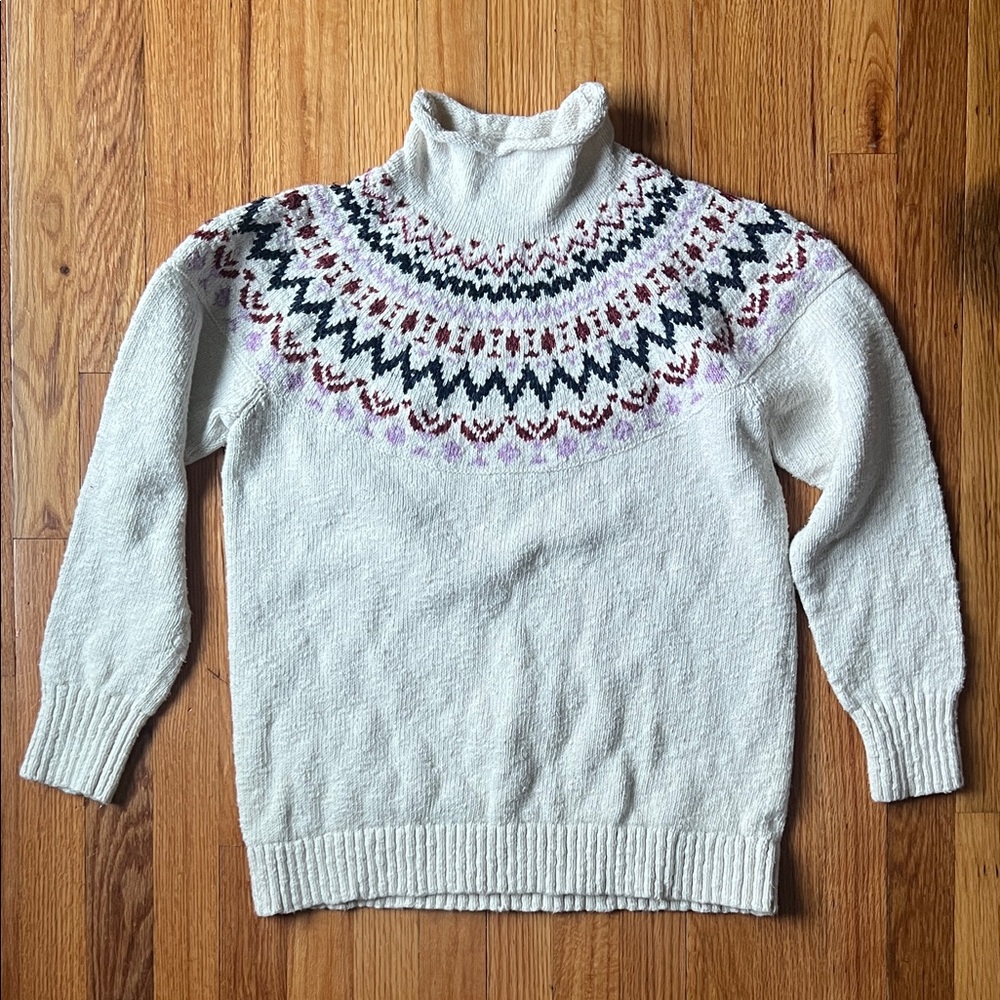 L.L. Bean Cotton Fair Isle Funnel Neck Sweater